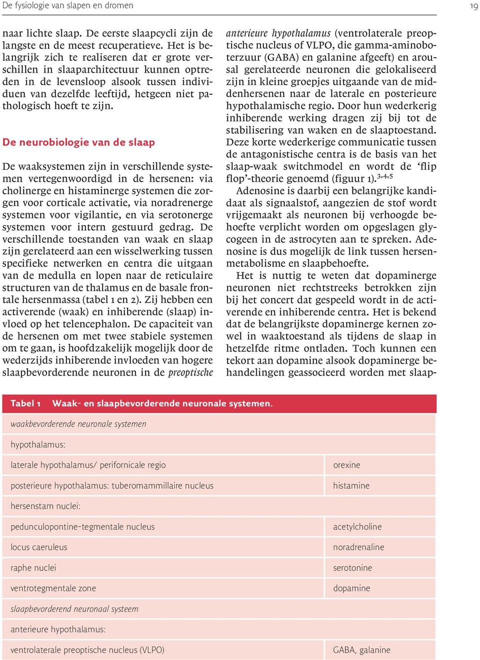 zijn. De neurobiologie van de slaap De waaksystemen zijn in verschillende systemen vertegenwoordigd in de hersenen: via cholinerge en histaminerge systemen die zorgen voor corticale activatie, via