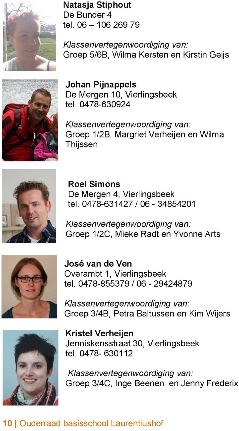 0478-631427 / 06-34854201 Groep 1/2C, Mieke Radt en Yvonne Arts José van de Ven Overambt 1, Vierlingsbeek tel.