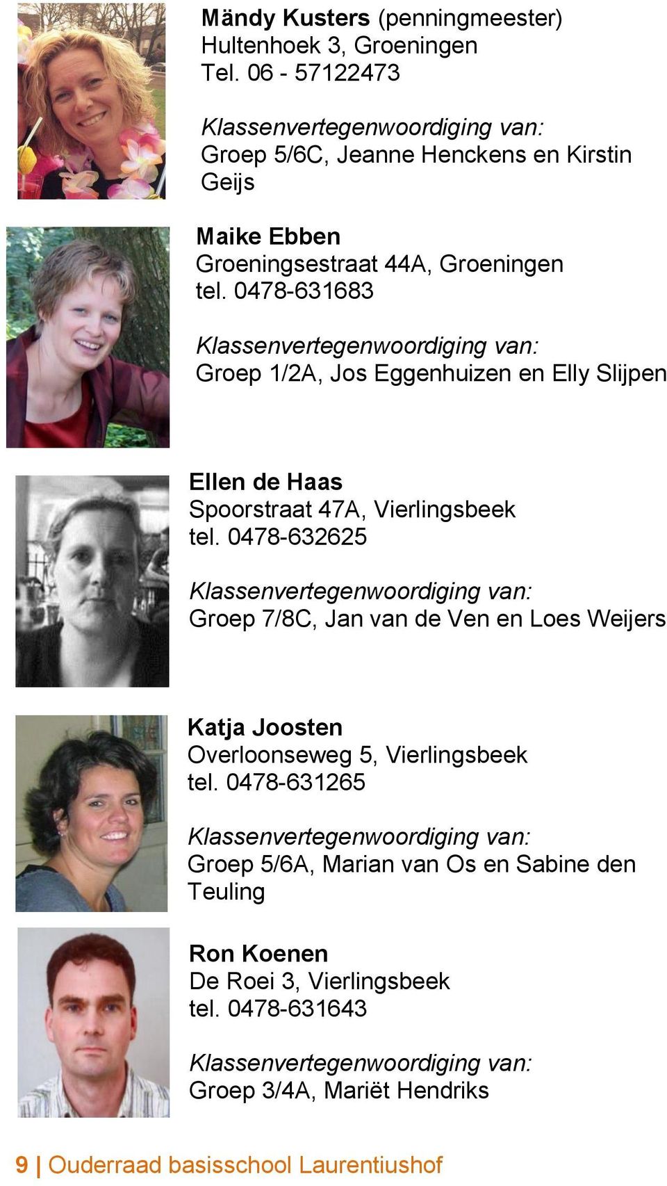 0478-631683 Groep 1/2A, Jos Eggenhuizen en Elly Slijpen Ellen de Haas Spoorstraat 47A, Vierlingsbeek tel.