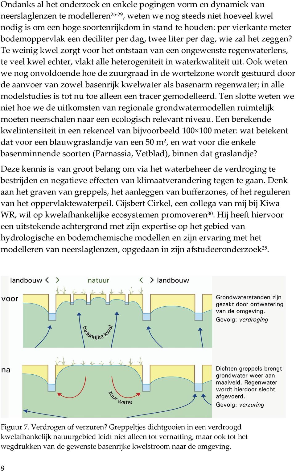 Te weinig kwel zorgt voor het ontstaan van een ongewenste regenwaterlens, te veel kwel echter, vlakt alle heterogeniteit in waterkwaliteit uit.