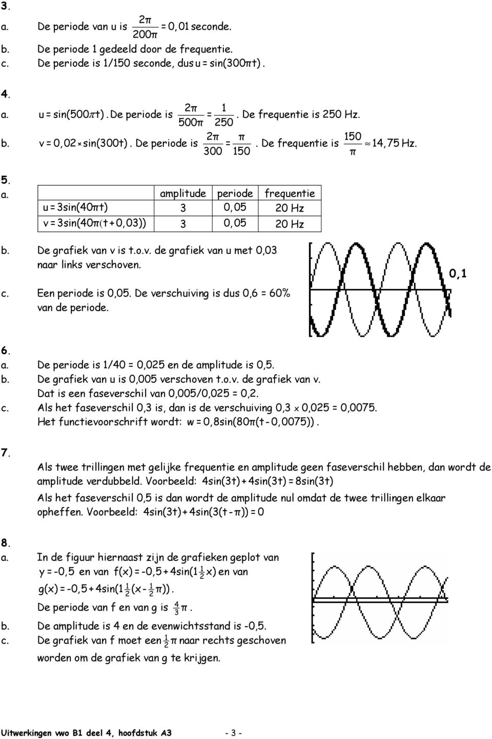 c. Een periode is 0,05. De verschuiving is dus 0,6 = 60% van de periode. 0, 6. a. De periode is /0 = 0,05 en de amplitude is 0,5. b. De grafiek van u is 0,005 verschoven t.o.v. de grafiek van v.