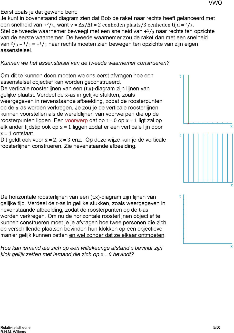 De tweede waarnemer zou de raket dan met een snelheid van 2 /3 1 /3 = + 1 /3 naar rechts moeten zien bewegen ten opzichte van zijn eigen assenstelsel.