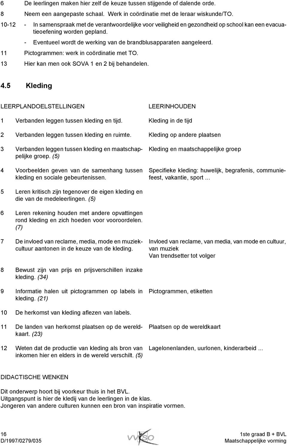 11 Pictogrammen: werk in coördinatie met TO. 13 Hier kan men ook SOVA 1 en 2 bij behandelen. 4.5 Kleding LEERPLANDOELSTELLINGEN LEERINHOUDEN 1 Verbanden leggen tussen kleding en tijd.