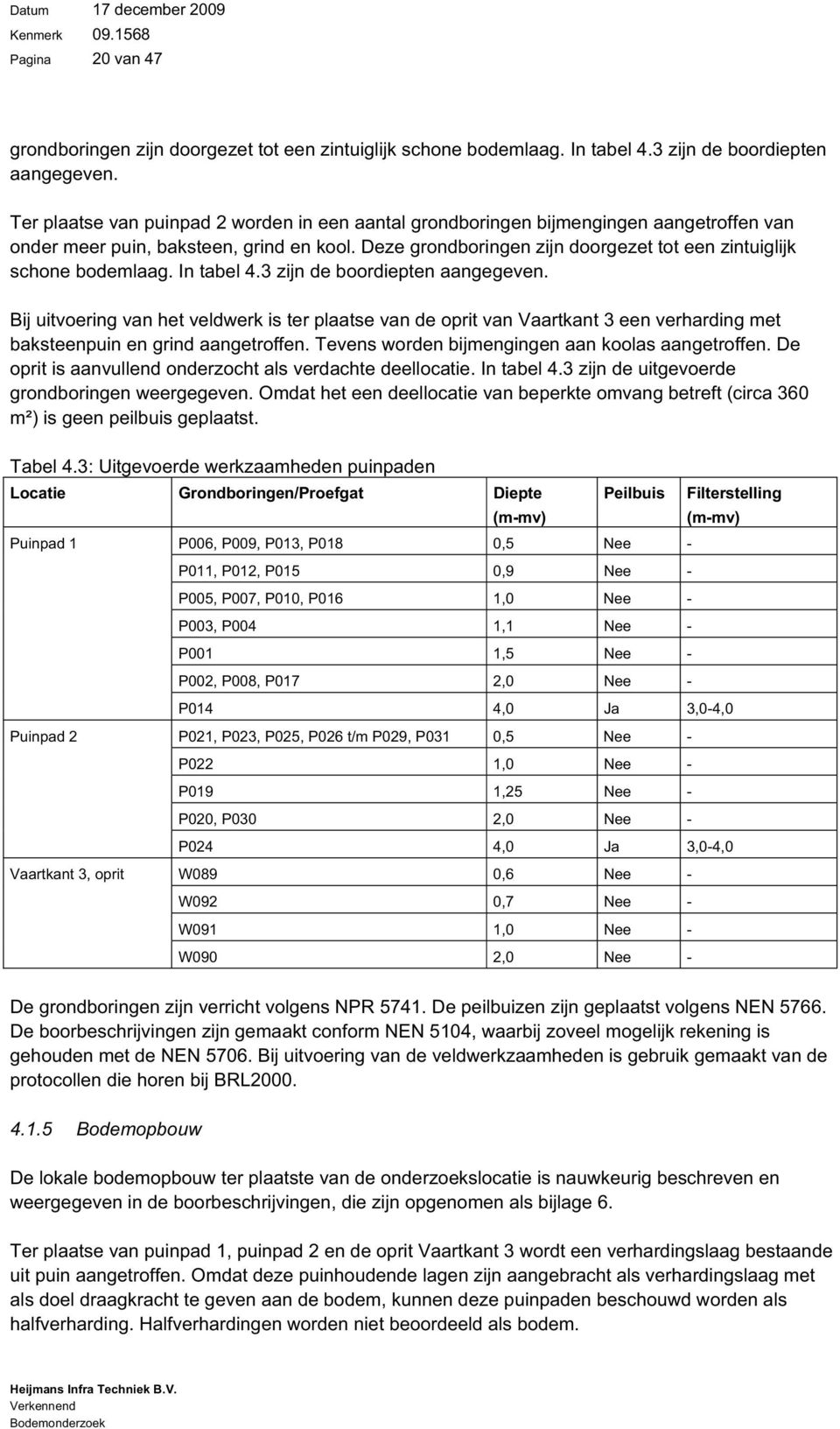 In tbel 4.3 zijn de boordiepten ngegeven. Bij uitvoering vn het veldwerk is ter pltse vn de oprit vn Vrtknt 3 een verhrding met bksteenpuin en grind ngetroffen.