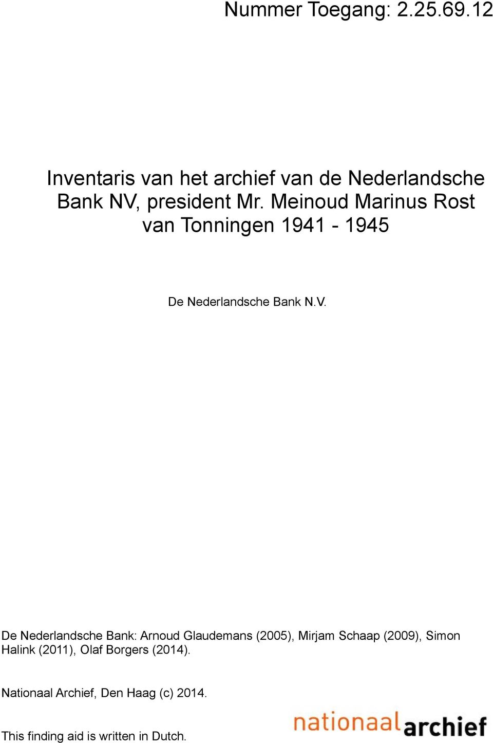 Meinoud Marinus Rost van Tonningen 1941-1945 De Nederlandsche Bank N.V.