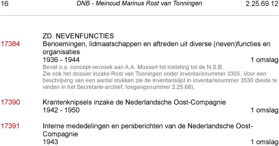 A. Mussert tot toelating tot de N.S.B. Zie ook het dossier inzake Rost van Tonningen onder inventarisnummer 3305.