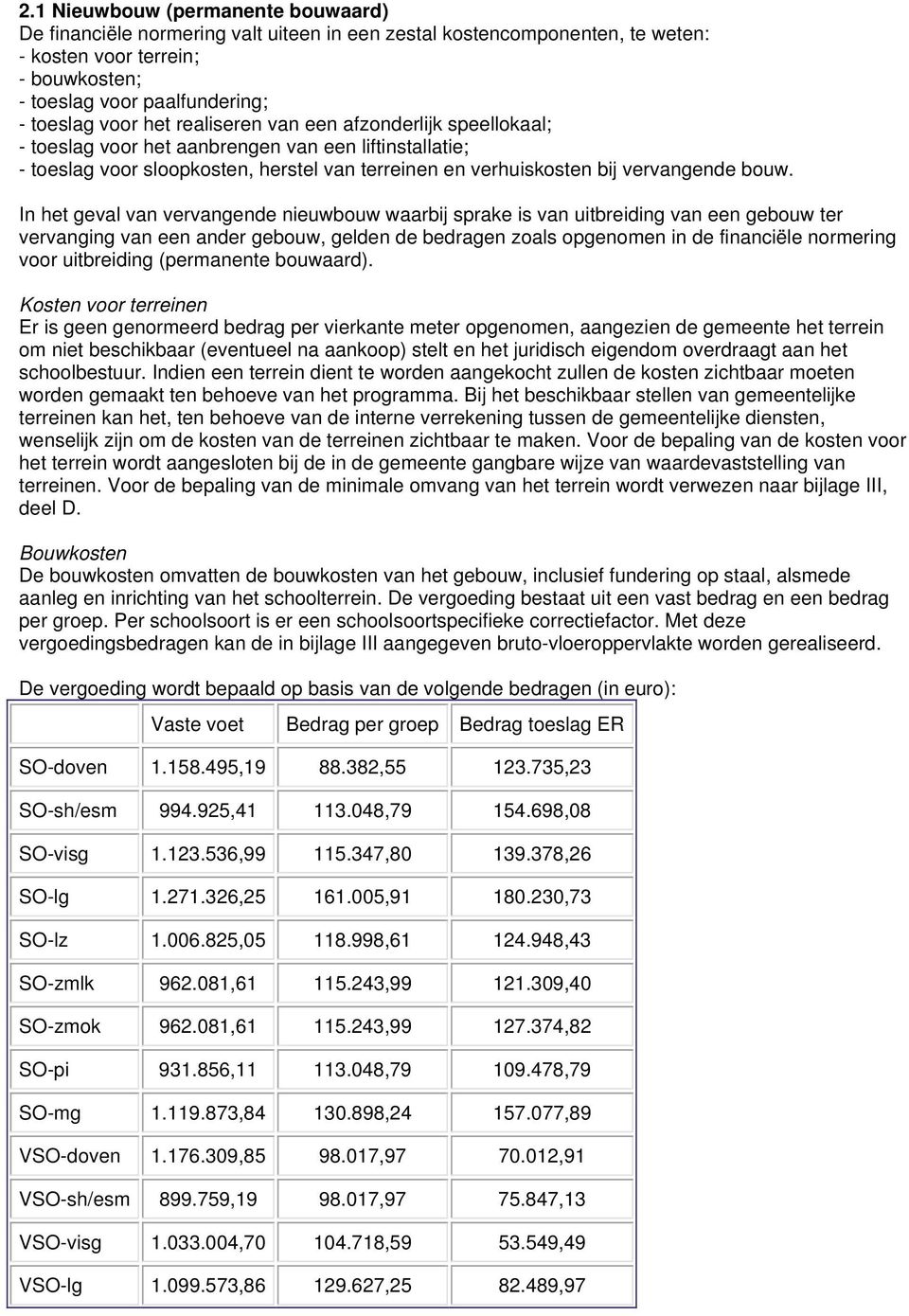 In het geval van vervangende nieuwbouw waarbij sprake is van uitbreiding van een gebouw ter vervanging van een ander gebouw, gelden de bedragen zoals opgenomen in de financiële normering voor