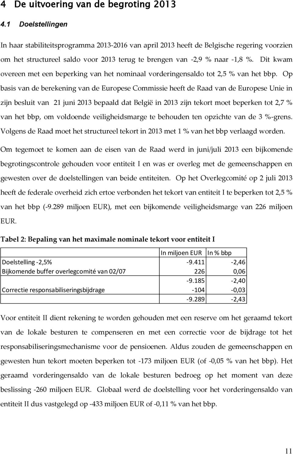 Dit kwam overeen met een beperking van het nominaal vorderingensaldo tot 2,5 % van het bbp.