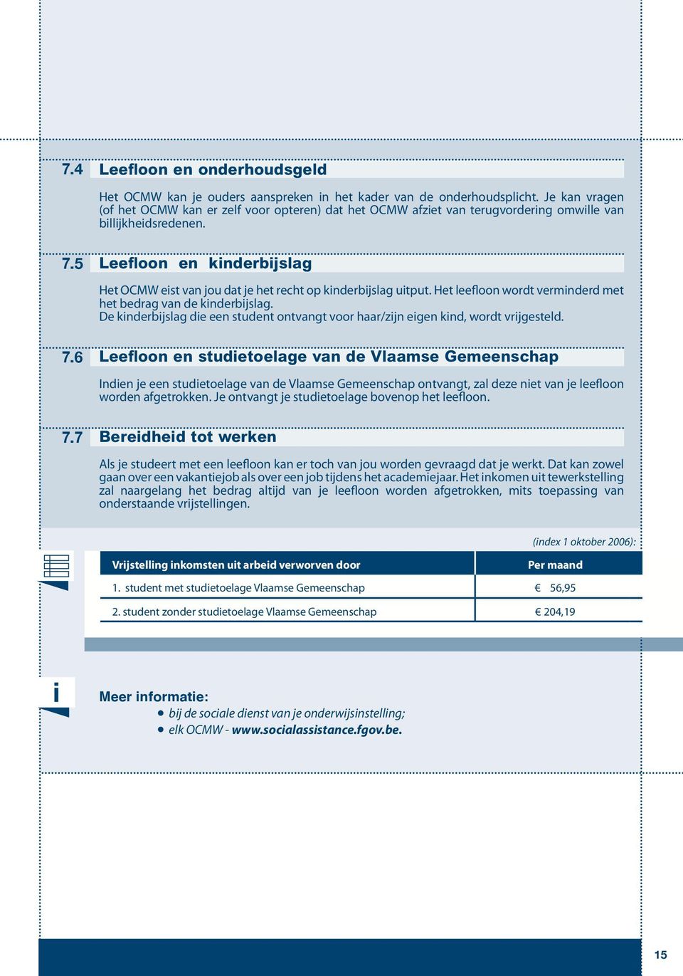 Leefloon en kinderbijslag Het OCMW eist van jou dat je het recht op kinderbijslag uitput. Het leefloon wordt verminderd met het bedrag van de kinderbijslag.