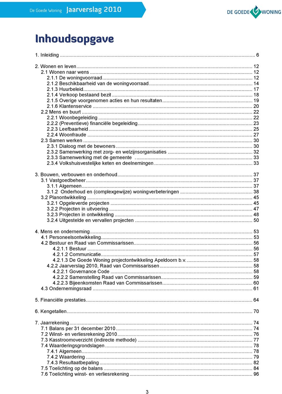 .. 25 2.2.4 Woonfraude... 27 2.3 Samen werken... 30 2.3.1 Dialoog met de bewoners... 30 2.3.2 Samenwerking met zorg- en welzijnsorganisaties... 32 2.3.3 Samenwerking met de gemeente.... 33 2.3.4 Volkshuisvestelijke keten en deelnemingen.