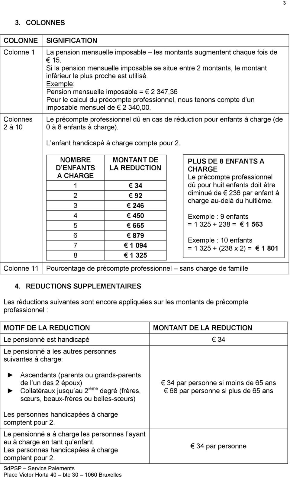 Exemple: Pension mensuelle imposable = 2 347,36 Pour le calcul du précompte professionnel, nous tenons compte d un imposable mensuel de 2 340,00.