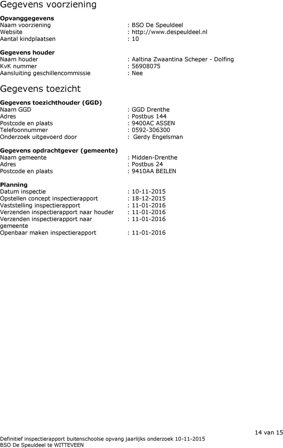 (GGD) Naam GGD : GGD Drenthe Adres : Postbus 144 Postcode en plaats : 9400AC ASSEN Telefoonnummer : 0592-306300 Onderzoek uitgevoerd door : Gerdy Engelsman Gegevens opdrachtgever (gemeente) Naam
