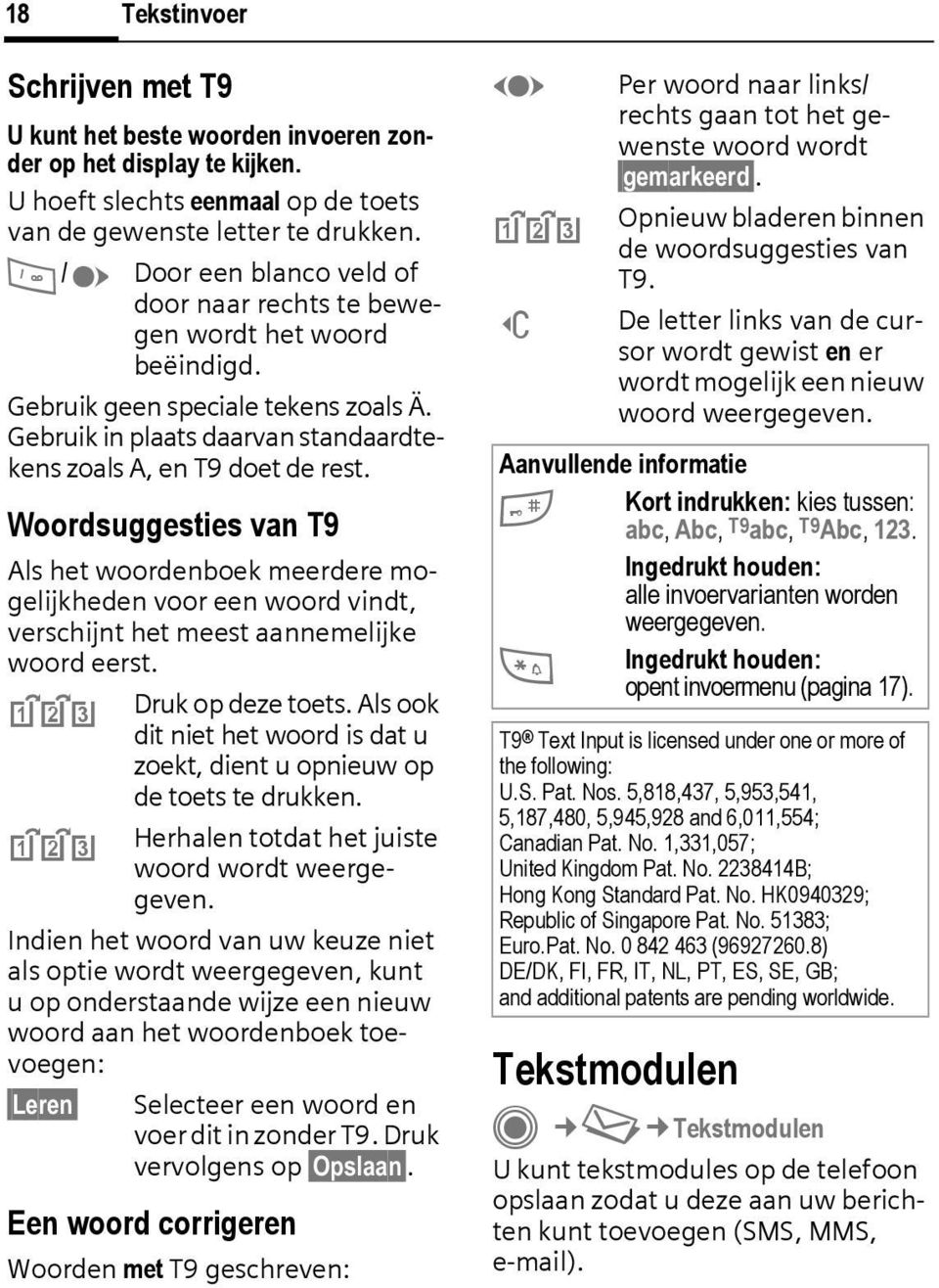 Woordsuggesties van T9 Als het woordenboek meerdere mogelijkheden voor een woord vindt, verschijnt het meest aannemelijke woord eerst. ^ Druk op deze toets.