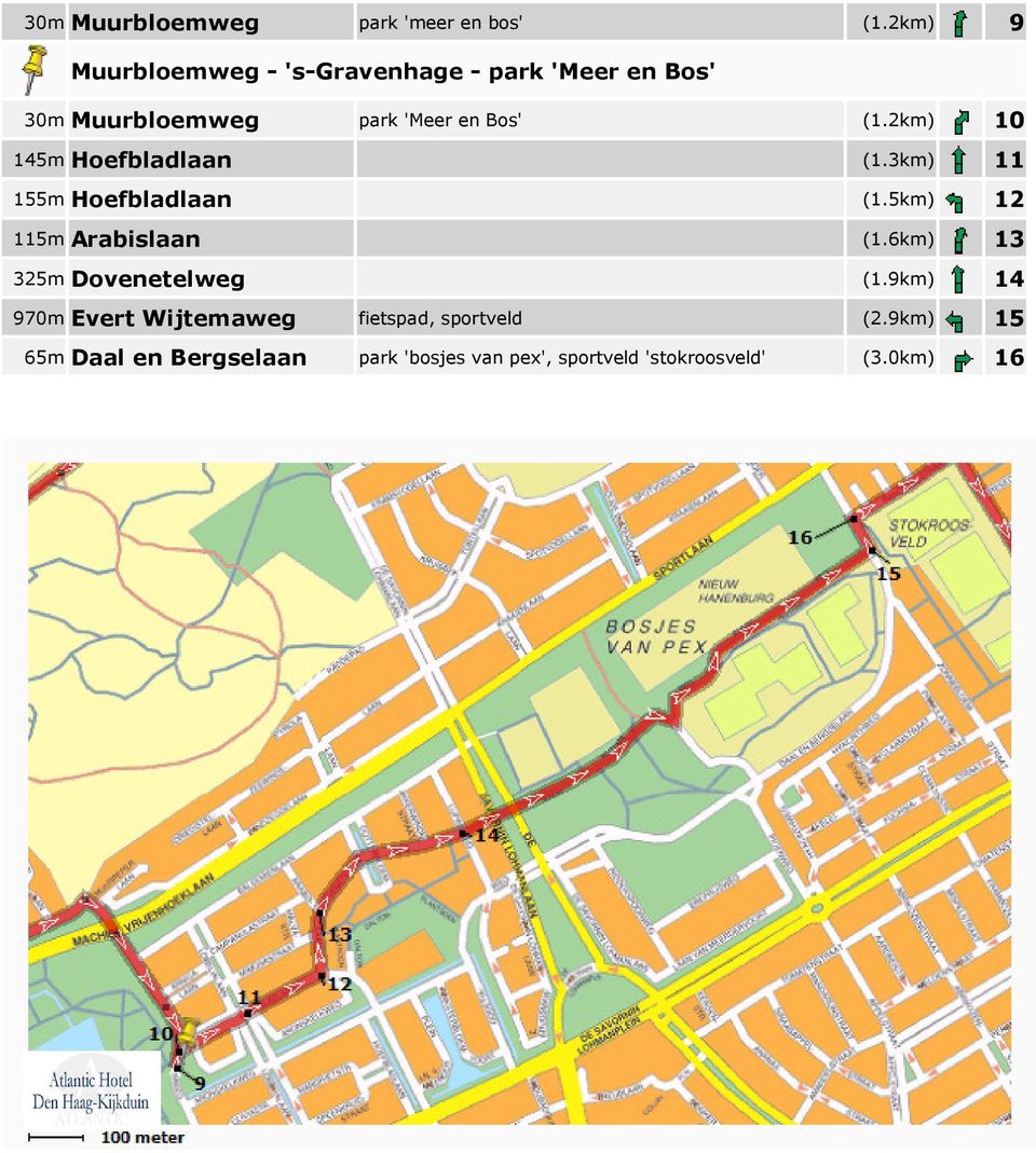 2km) 10 145m Hoefbladlaan (1.3km) 11 155m Hoefbladlaan (1.5km) 12 115m Arabislaan (1.