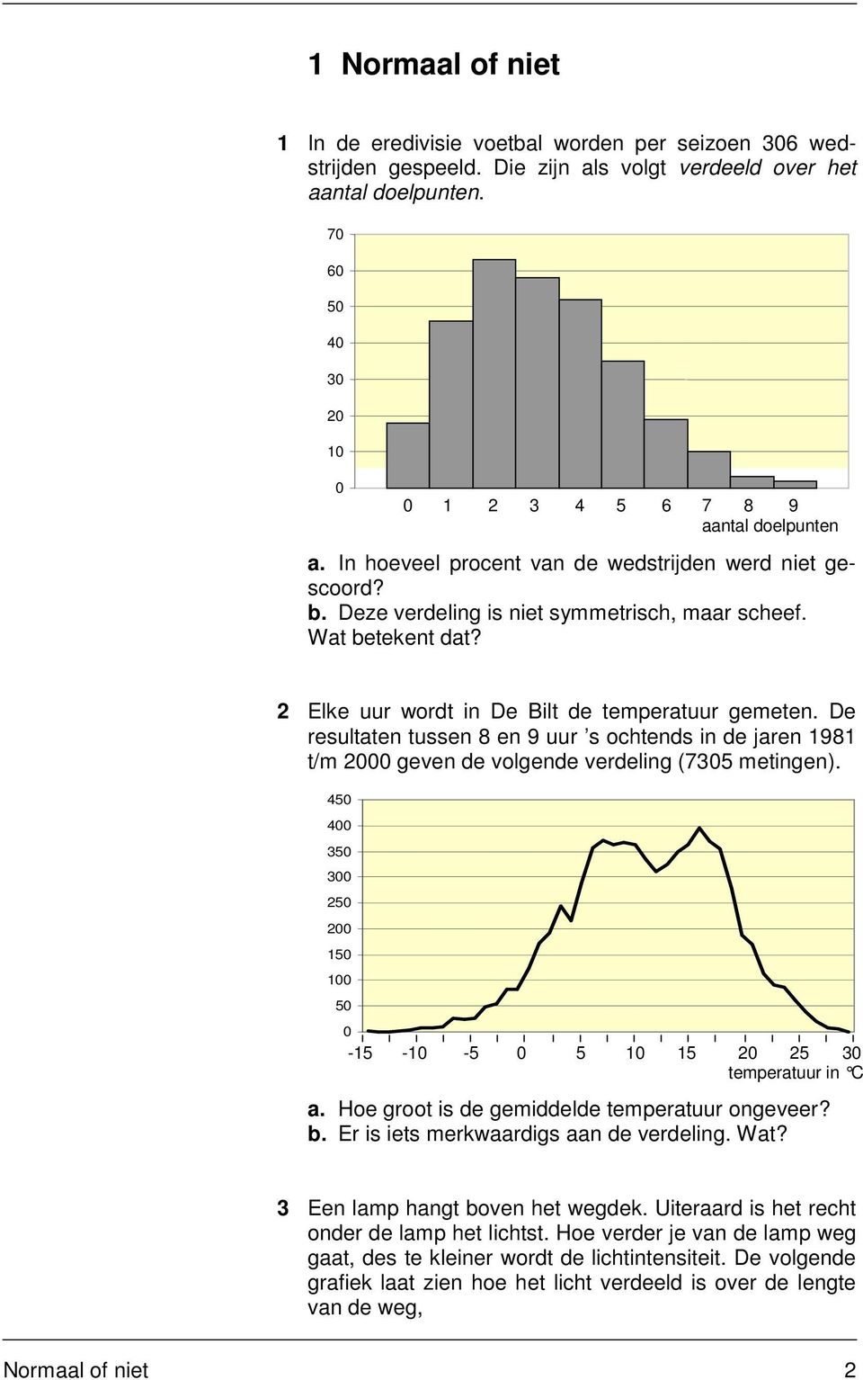 2 Elke uur wordt in De Bilt de temperatuur gemeten. De resultaten tussen 8 en 9 uur s ochtends in de jaren 1981 t/m 2000 geven de volgende verdeling (7305 metingen).