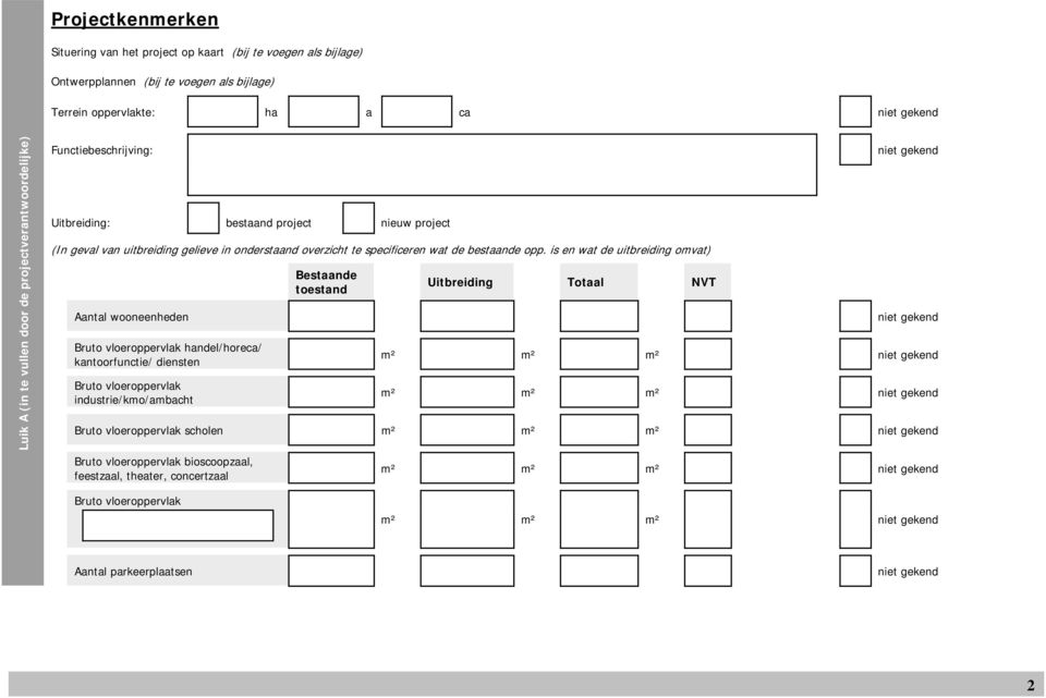 is en wat de uitbreiding omvat) Bestaande toestand Uitbreiding Totaal NVT Aantal wooneenheden niet gekend Bruto vloeroppervlak handel/horeca/ kantoorfunctie/ diensten Bruto vloeroppervlak