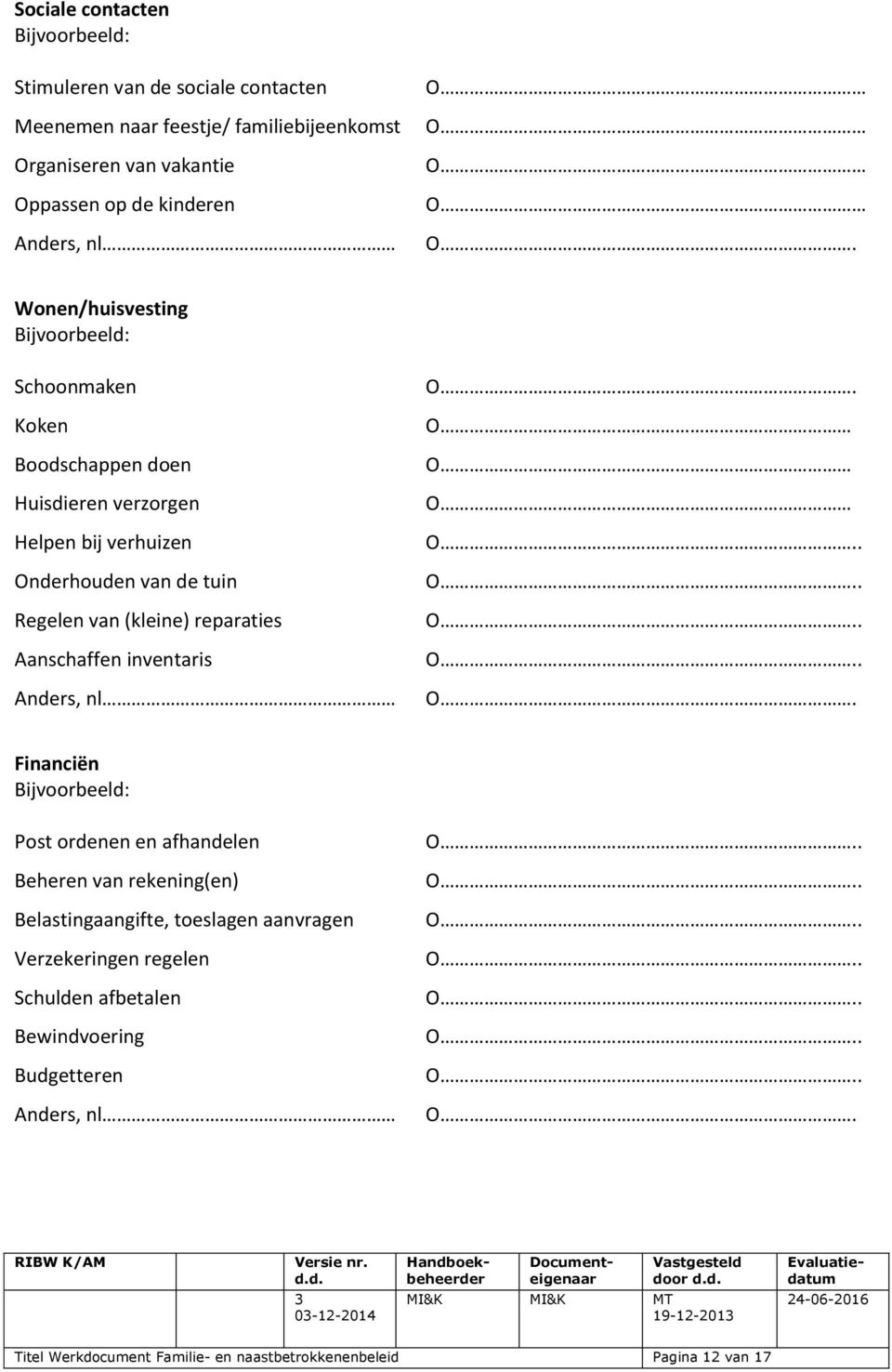 (kleine) reparaties Aanschaffen inventaris Anders, nl O O O Financiën Bijvoorbeeld: Post ordenen en afhandelen Beheren van rekening(en) Belastingaangifte,