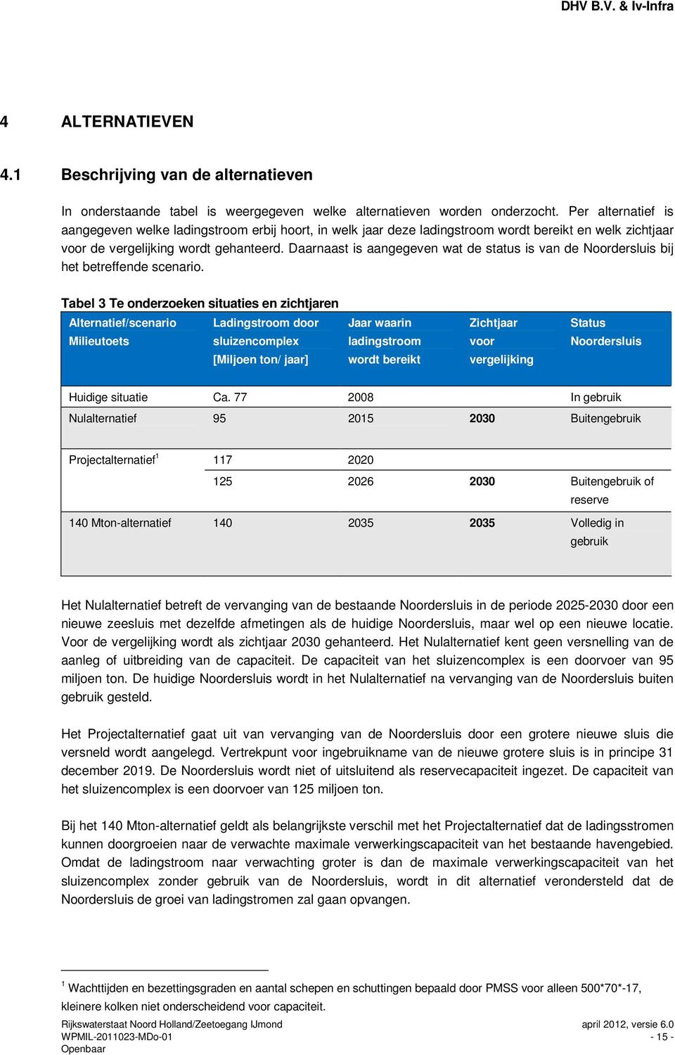 Daarnaast is aangegeven wat de status is van de Noordersluis bij het betreffende scenario.