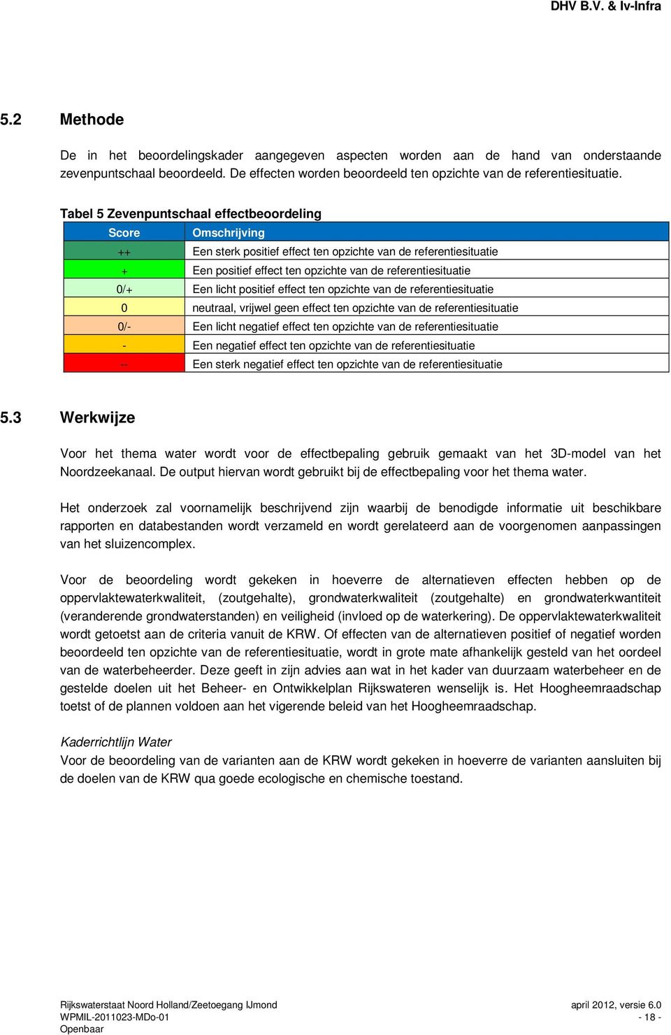 Tabel 5 Zevenpuntschaal effectbeoordeling Score Omschrijving ++ Een sterk positief effect ten opzichte van de referentiesituatie + Een positief effect ten opzichte van de referentiesituatie 0/+ Een