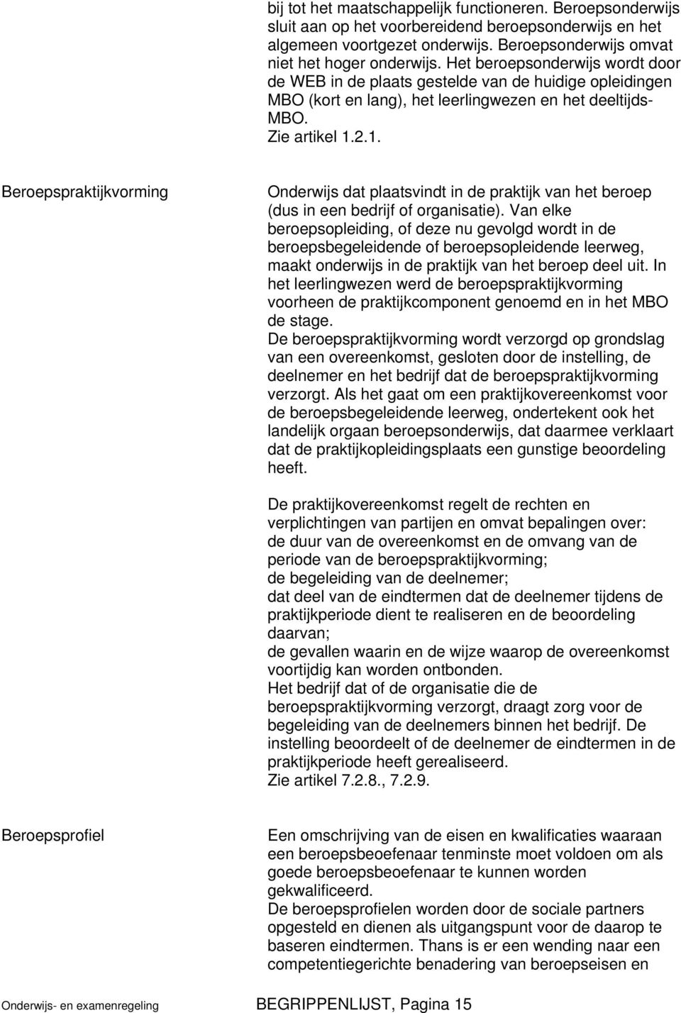 2.1. Beroepspraktijkvorming Onderwijs dat plaatsvindt in de praktijk van het beroep (dus in een bedrijf of organisatie).