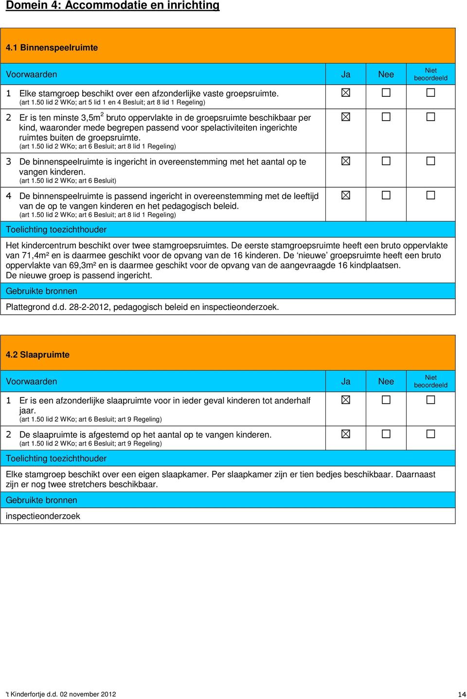 spelactiviteiten ingerichte ruimtes buiten de groepsruimte. (art 1.