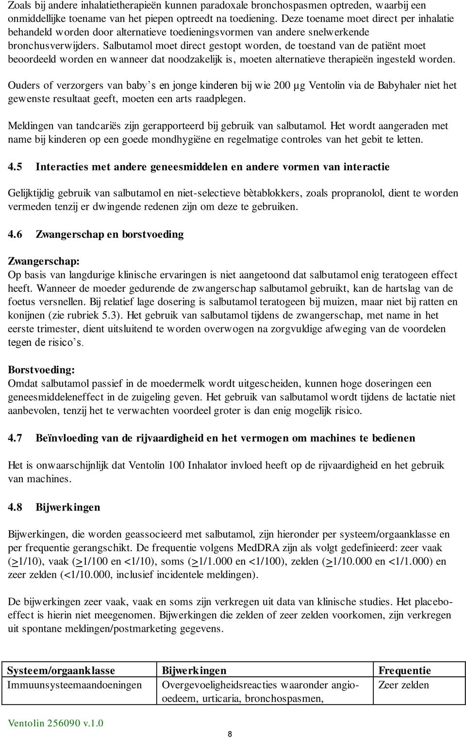 Salbutamol moet direct gestopt worden, de toestand van de patiënt moet beoordeeld worden en wanneer dat noodzakelijk is, moeten alternatieve therapieën ingesteld worden.