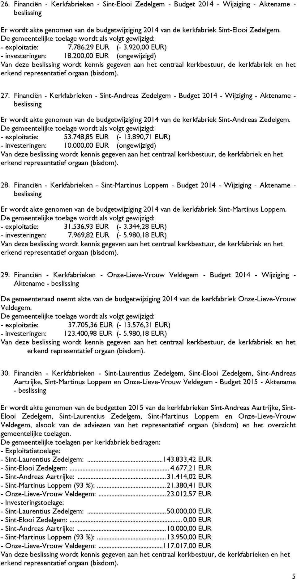 Financiën - Kerkfabrieken - Sint-Andreas Zedelgem - Budget 2014 - Wijziging - Aktename - Er wordt akte genomen van de budgetwijziging 2014 van de kerkfabriek Sint-Andreas Zedelgem. - exploitatie: 53.