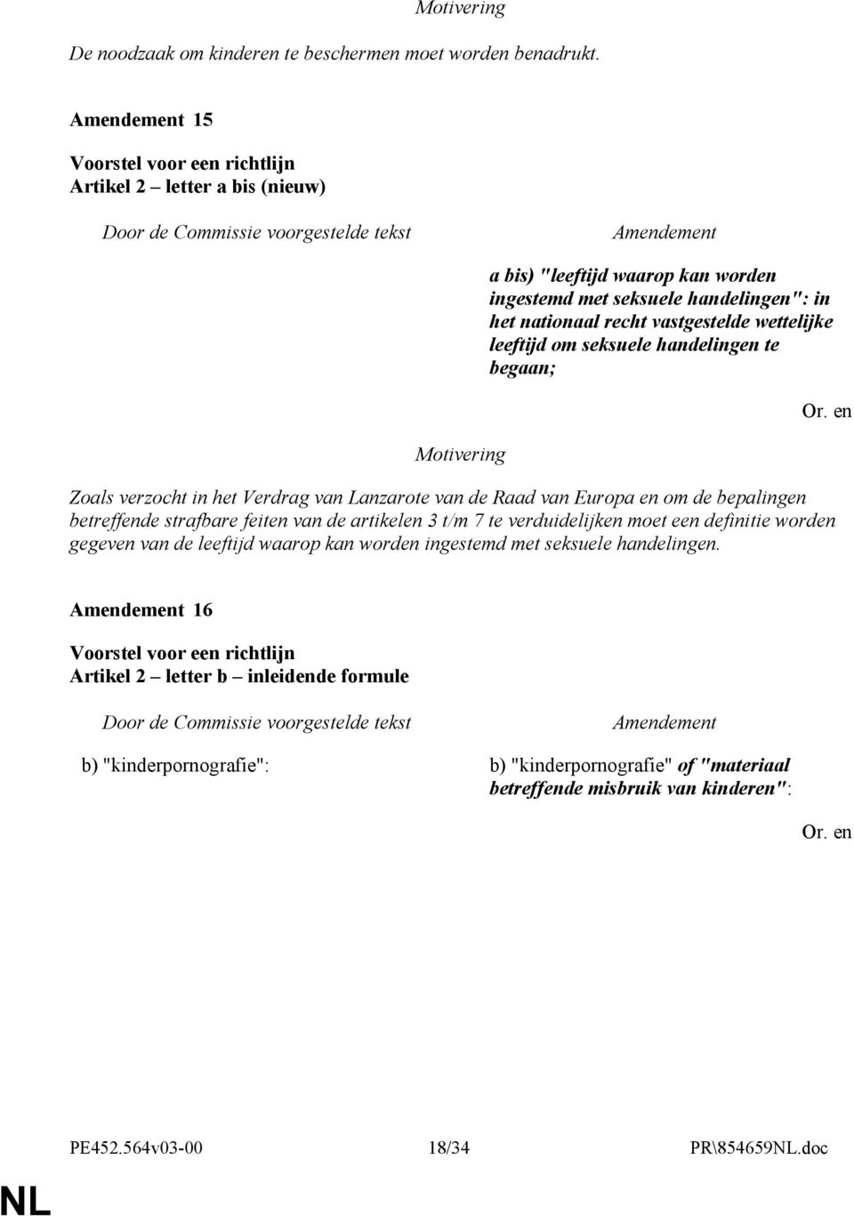 handelingen te begaan; Zoals verzocht in het Verdrag van Lanzarote van de Raad van Europa en om de bepalingen betreffende strafbare feiten van de artikelen 3 t/m 7 te