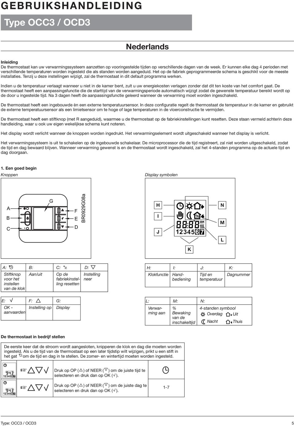 Tenzij u deze instellingen wijzigt, zal de thermostaat in dit default programma werken.