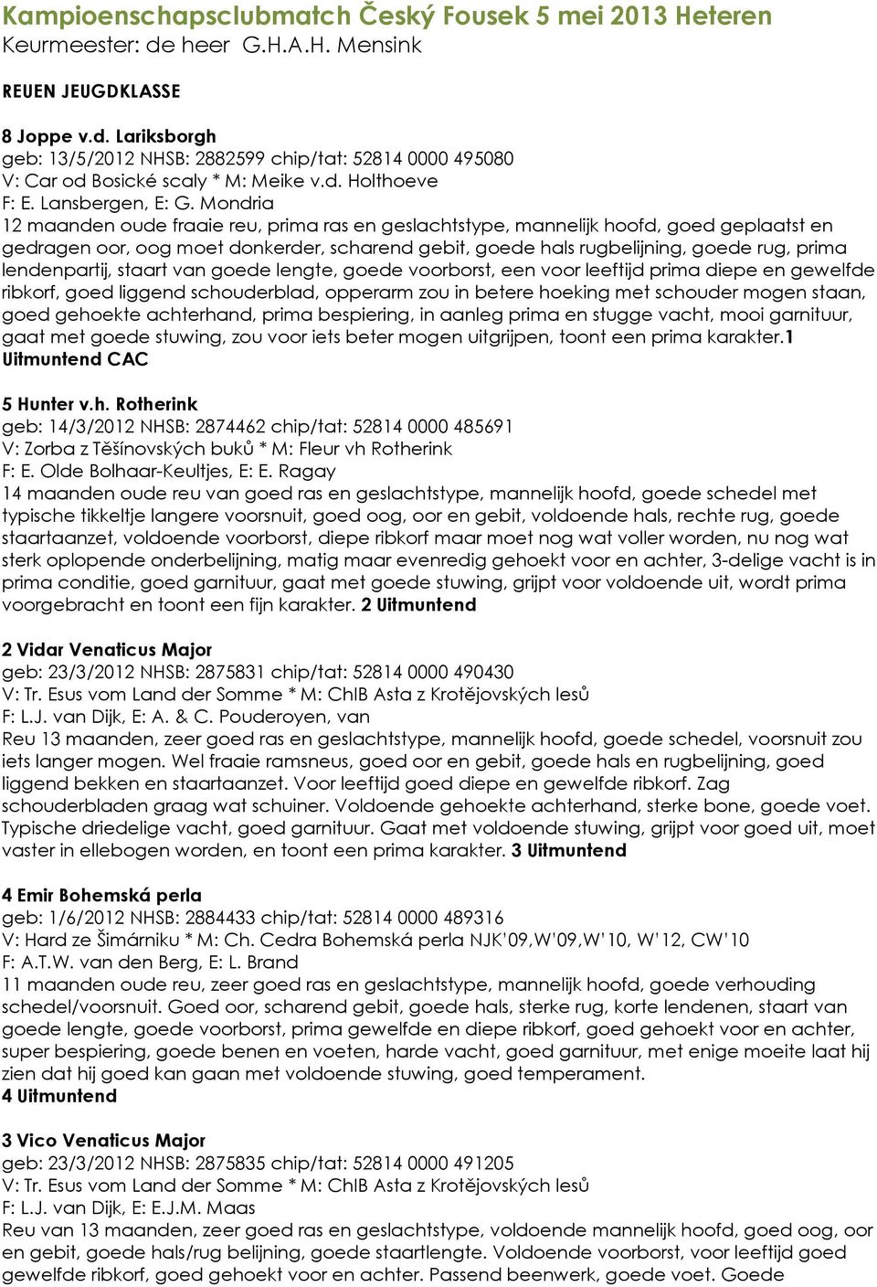 Mondria 12 maanden oude fraaie reu, prima ras en geslachtstype, mannelijk hoofd, goed geplaatst en gedragen oor, oog moet donkerder, scharend gebit, goede hals rugbelijning, goede rug, prima