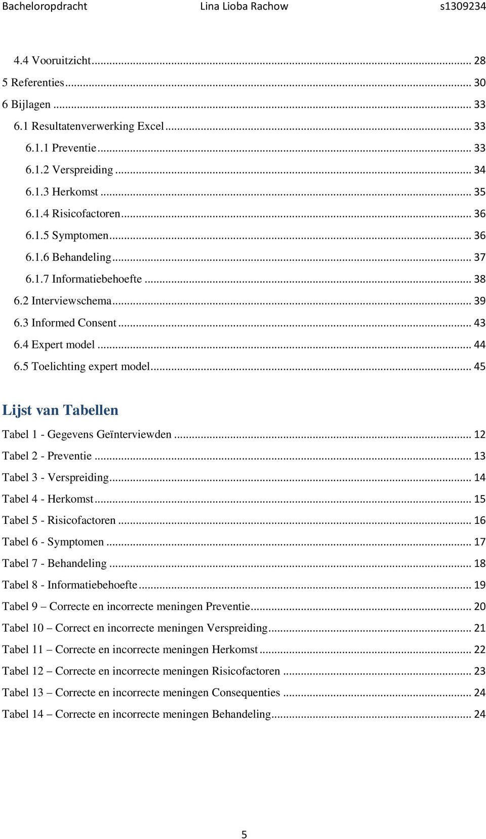 .. 45 Lijst van Tabellen Tabel 1 - Gegevens Geïnterviewden... 12 Tabel 2 - Preventie... 13 Tabel 3 - Verspreiding... 14 Tabel 4 - Herkomst... 15 Tabel 5 - Risicofactoren... 16 Tabel 6 - Symptomen.