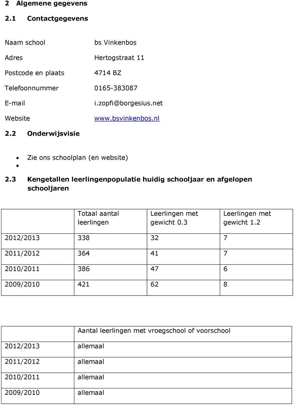 net www.bsvinkenbos.nl 2.2 Onderwijsvisie Zie ons schoolplan (en website) 2.