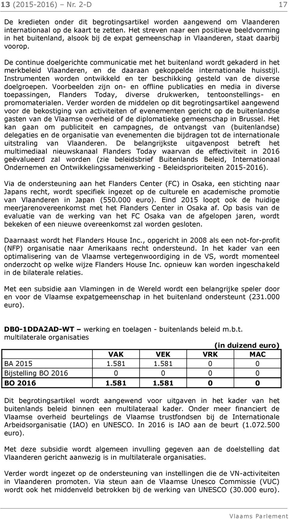 De continue doelgerichte communicatie met het buitenland wordt gekaderd in het merkbeleid Vlaanderen, en de daaraan gekoppelde internationale huisstijl.