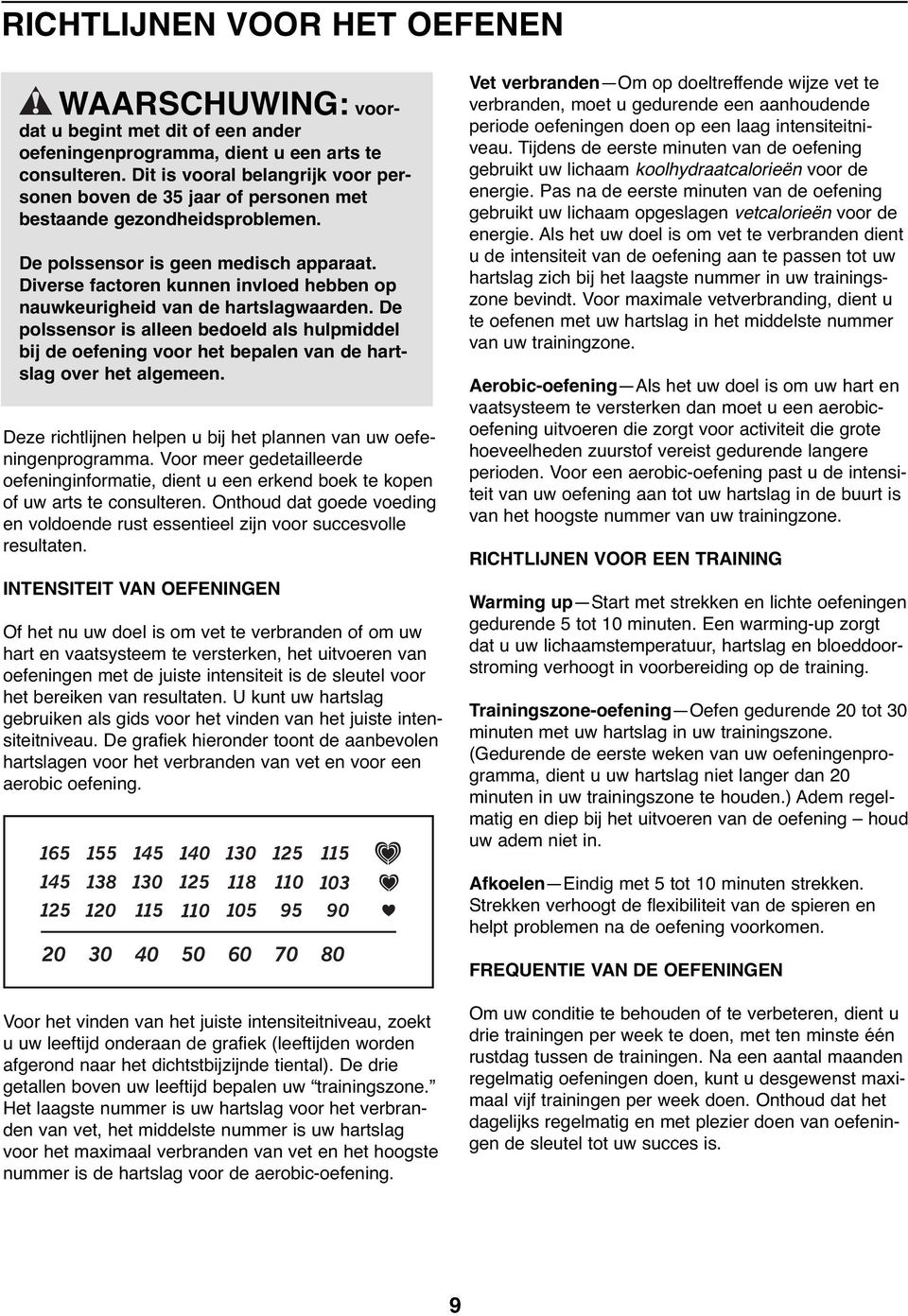 Diverse factoren kunnen invloed hebben op nauwkeurigheid van de hartslagwaarden. De polssensor is alleen bedoeld als hulpmiddel bij de oefening voor het bepalen van de hartslag over het algemeen.