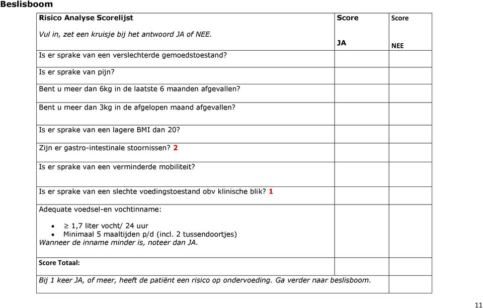 Zijn er gastro-intestinale stoornissen? 2 Is er sprake van een verminderde mobiliteit? Is er sprake van een slechte voedingstoestand obv klinische blik?