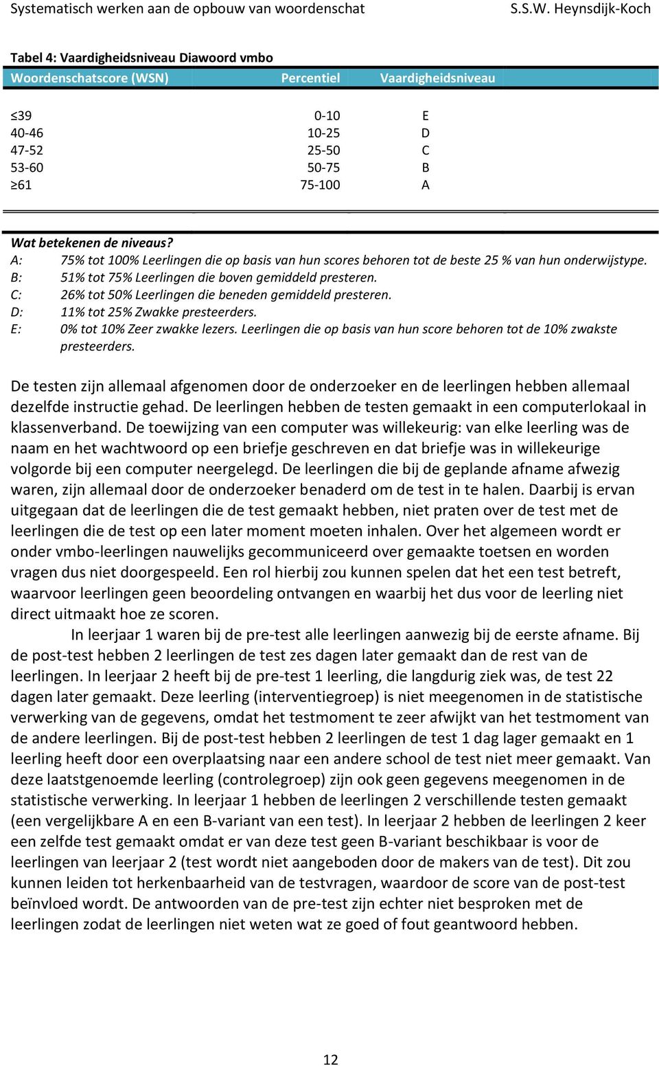 C: 26% tot 50% Leerlingen die beneden gemiddeld presteren. D: 11% tot 25% Zwakke presteerders. E: 0% tot 10% Zeer zwakke lezers.