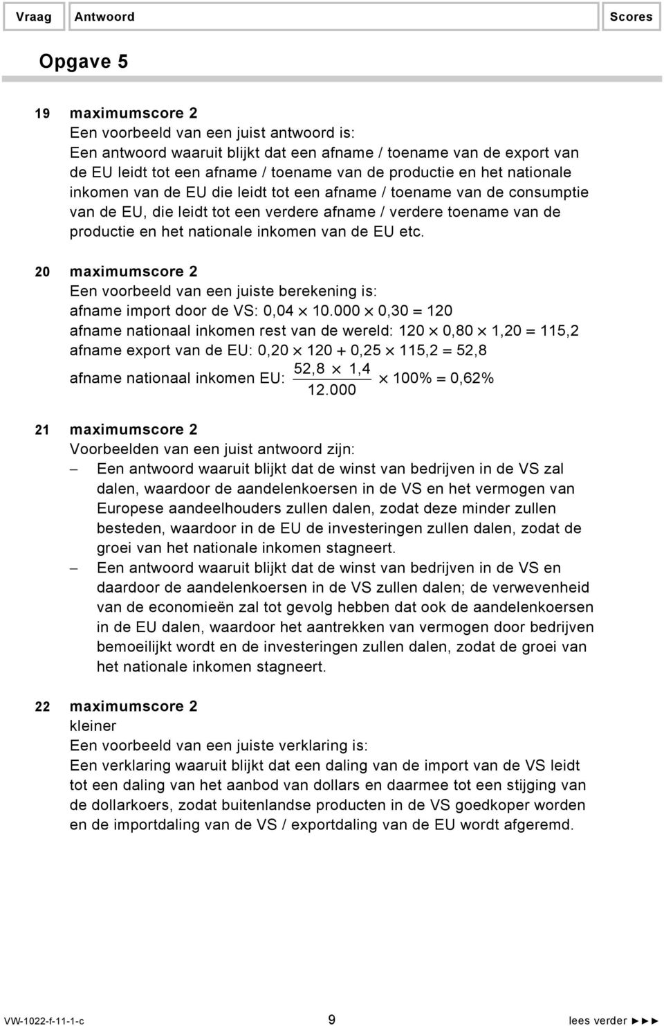 20 maximumscore 2 Een voorbeeld van een juiste berekening is: afname import door de VS: 0,04 10.