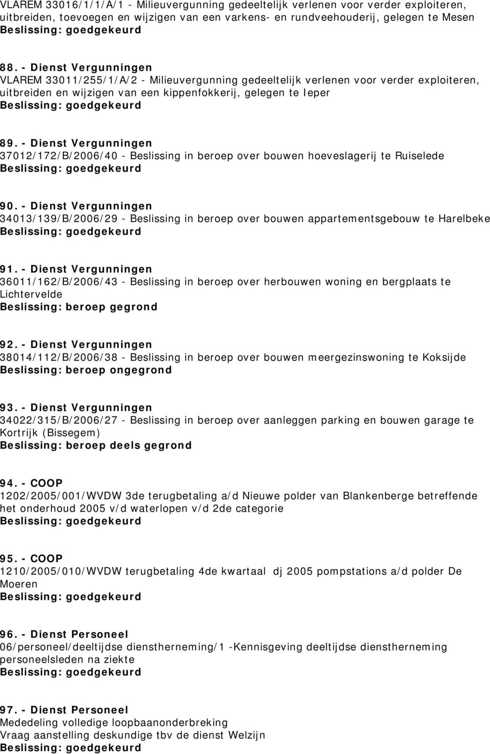 - Dienst Vergunningen 37012/172/B/2006/40 - Beslissing in beroep over bouwen hoeveslagerij te Ruiselede 90.