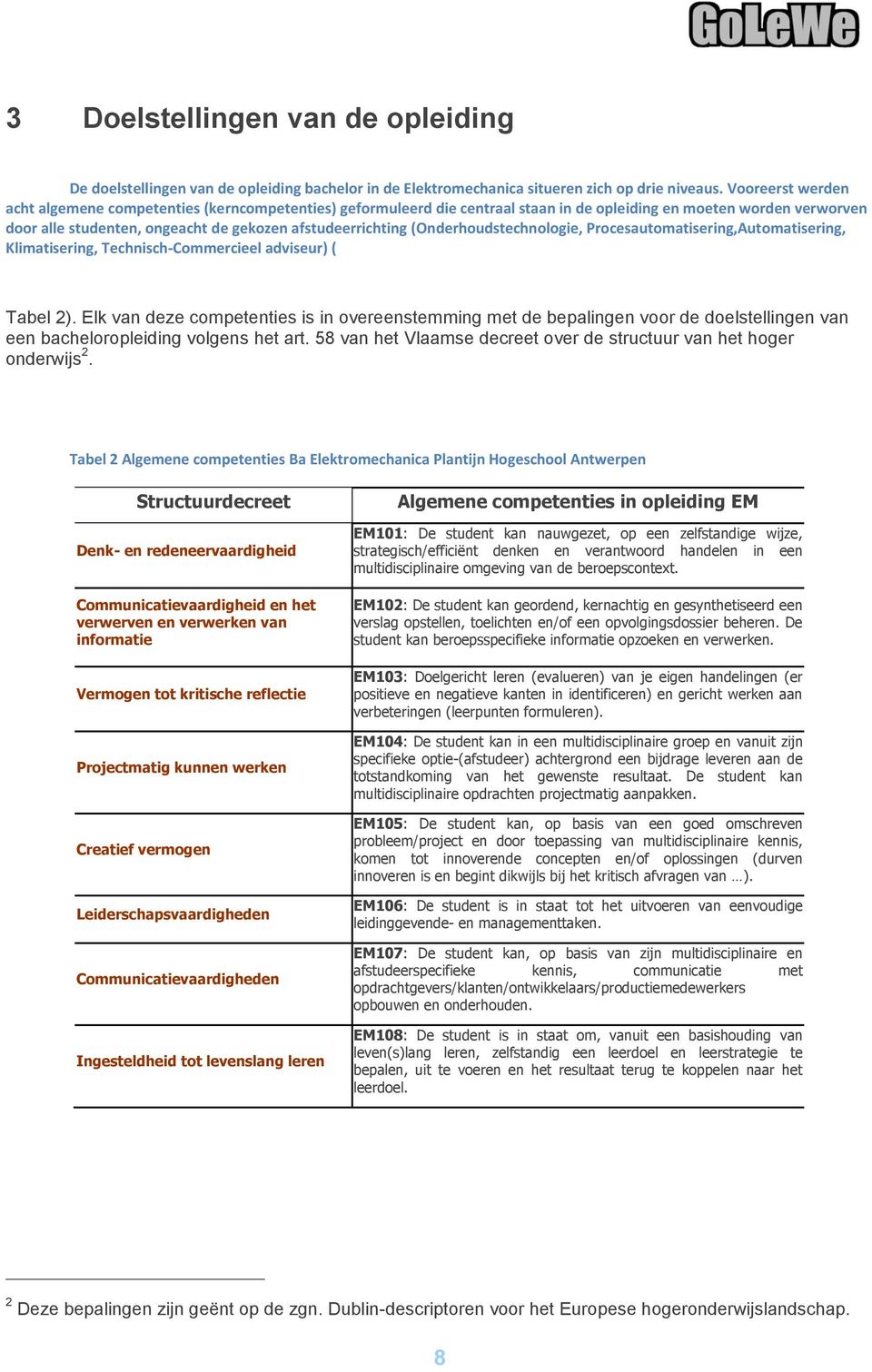 (Onderhoudstechnologie, Procesautomatisering,Automatisering, Klimatisering, Technisch-Commercieel adviseur) ( Tabel 2).