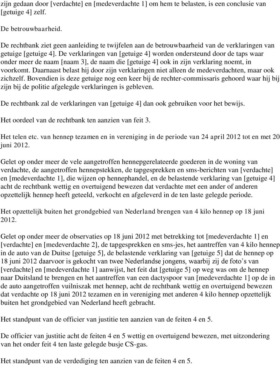 De verklaringen van [getuige 4] worden ondersteund door de taps waar onder meer de naam [naam 3], de naam die [getuige 4] ook in zijn verklaring noemt, in voorkomt.