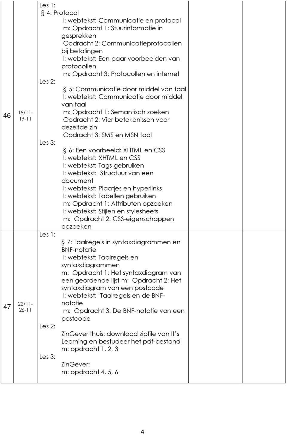 Vier betekenissen voor dezelfde zin Opdracht 3: SMS en MSN taal 6: Een voorbeeld: XHTML en CSS l: webtekst: XHTML en CSS l: webtekst: Tags gebruiken l: webtekst: Structuur van een document l: