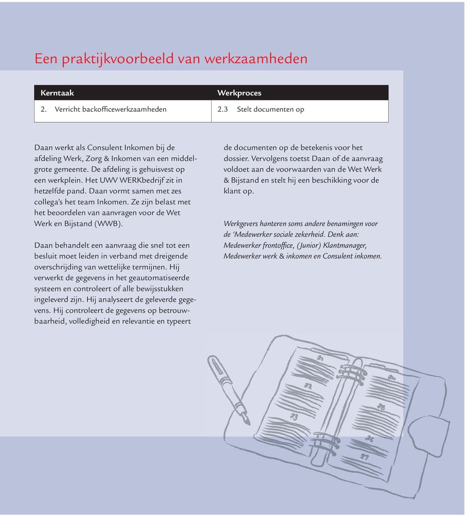 Het UWV WERKbedrijf zit in hetzelfde pand. Daan vormt samen met zes collega s het team Inkomen. Ze zijn belast met het beoordelen van aanvragen voor de Wet Werk en Bijstand (WWB).