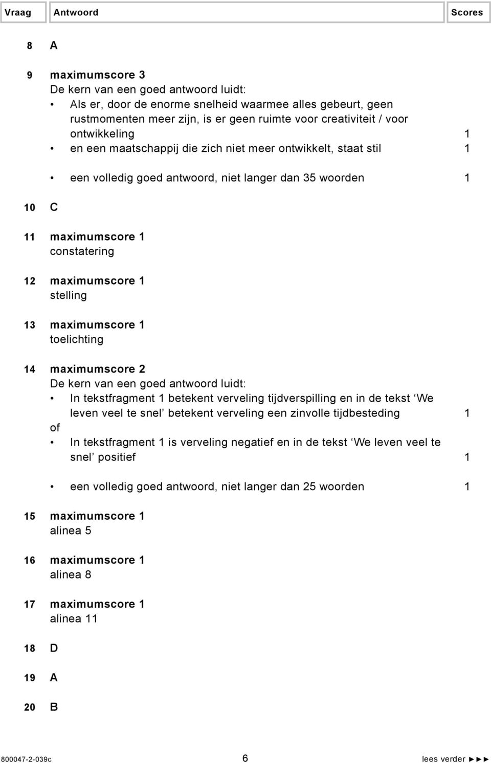 stelling 13 maximumscore 1 toelichting 14 maximumscore 2 De kern van een goed antwoord luidt: In tekstfragment 1 betekent verveling tijdverspilling en in de tekst We leven veel te snel betekent