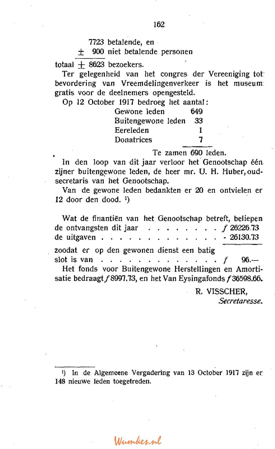 Op 12 October 1917 bedroeg het aantal: Gewone leden 649 Buitengewone leden 33 Eereleden 1 Donatrices 7, Te zamen 690 leden.