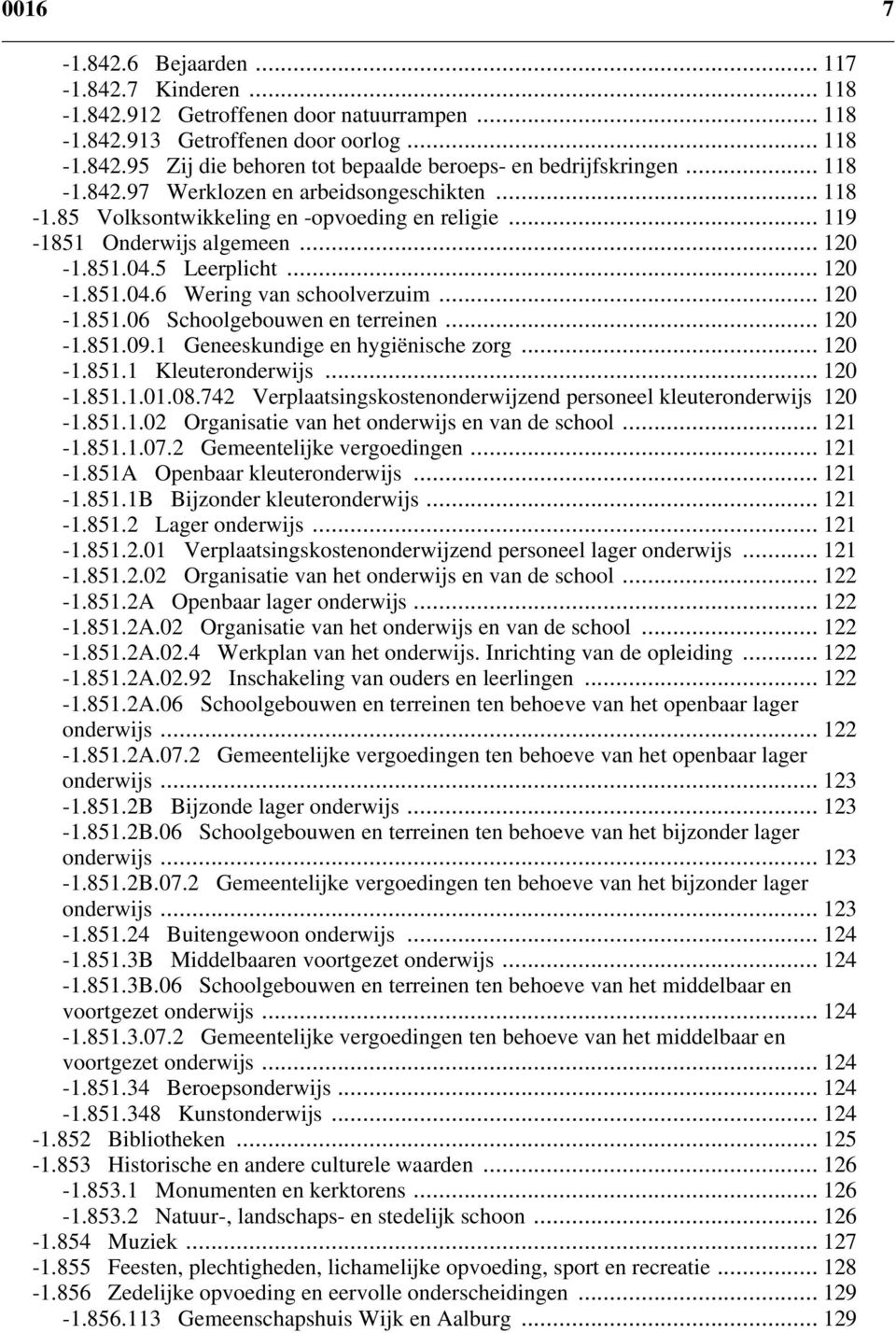 .. 120-1.851.06 Schoolgebouwen en terreinen... 120-1.851.09.1 Geneeskundige en hygiënische zorg... 120-1.851.1 Kleuteronderwijs... 120-1.851.1.01.08.