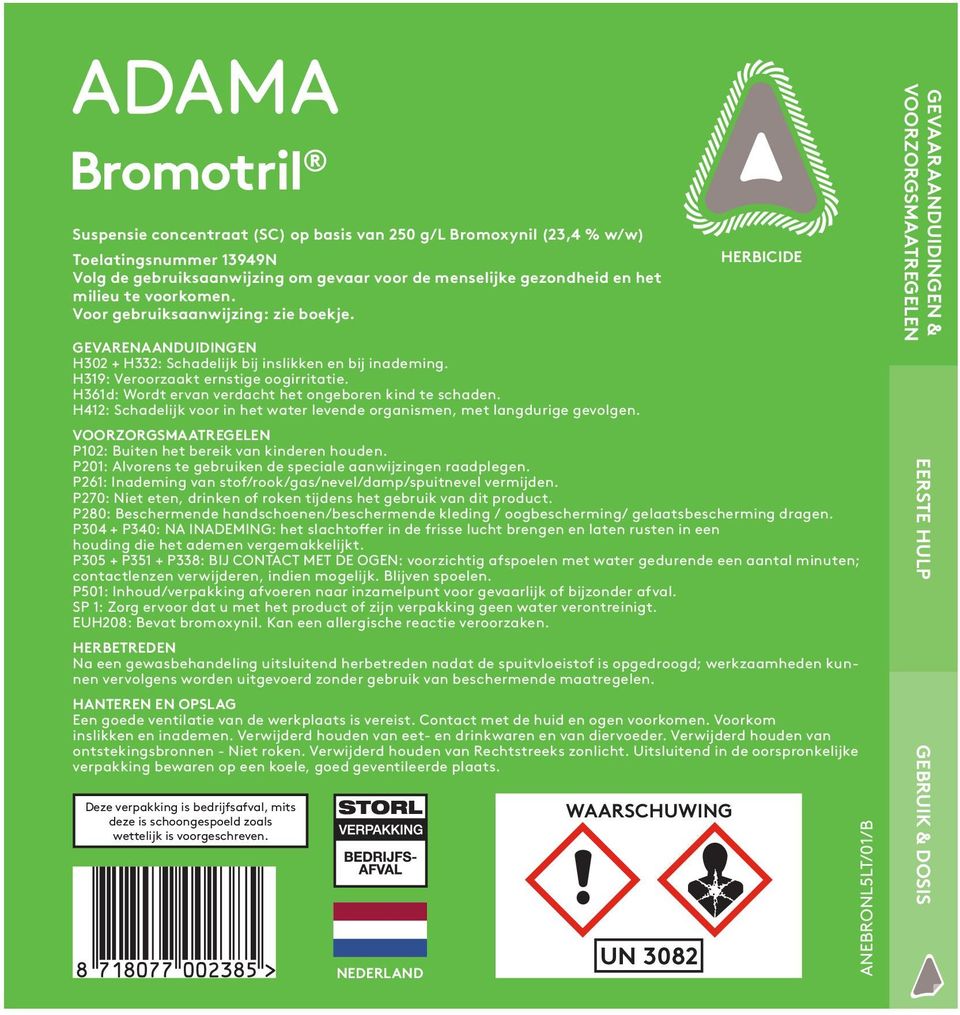 H361d: Wordt ervan verdacht het ongeboren kind te schaden. H412: Schadelijk voor in het water levende organismen, met langdurige gevolgen. HERBICIDE P102: Buiten het bereik van kinderen houden.