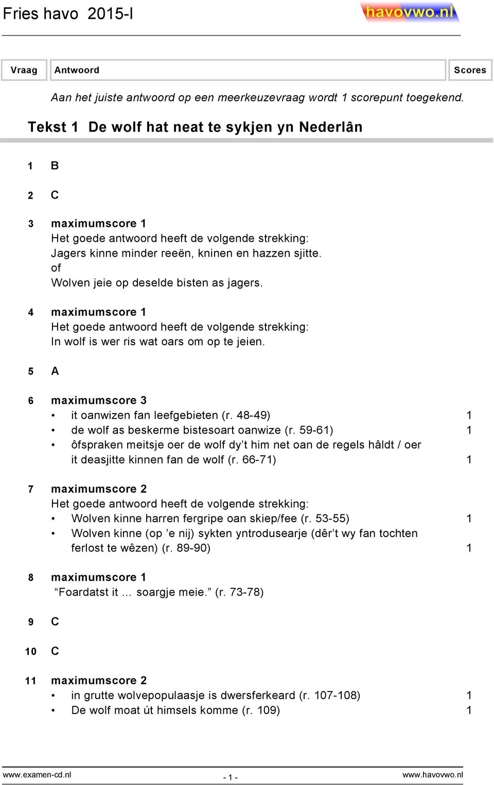 48-49) 1 de wolf as beskerme bistesoart oanwize (r. 59-61) 1 ôfspraken meitsje oer de wolf dy t him net oan de regels hâldt / oer it deasjitte kinnen fan de wolf (r.