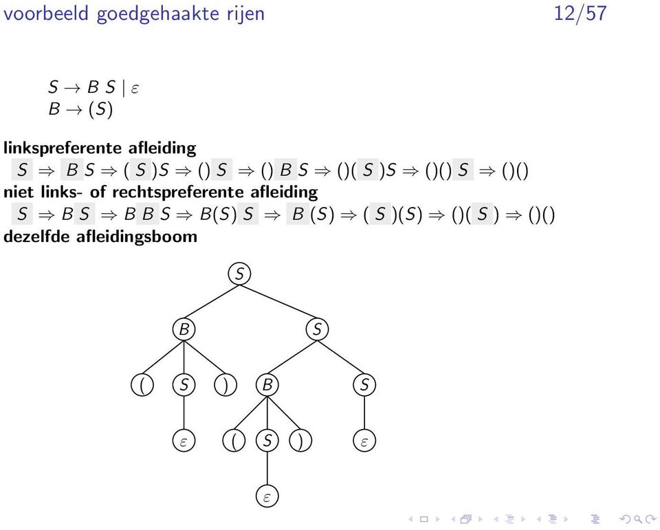 links- of rechtspreferente afleiding S B S B B S B(S) S B (S) ( S