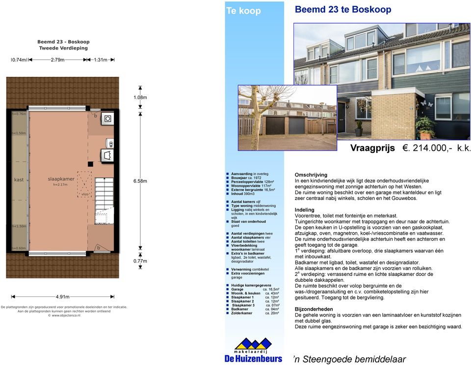 Staat van onderhoud goed Aantal verdiepingen twee Aantal slaapkamers vier Aantal toiletten twee Vloerbedekking woonkamer laminaat Extra s in badkamer ligbad, 2e toilet, wastafel, designradiator