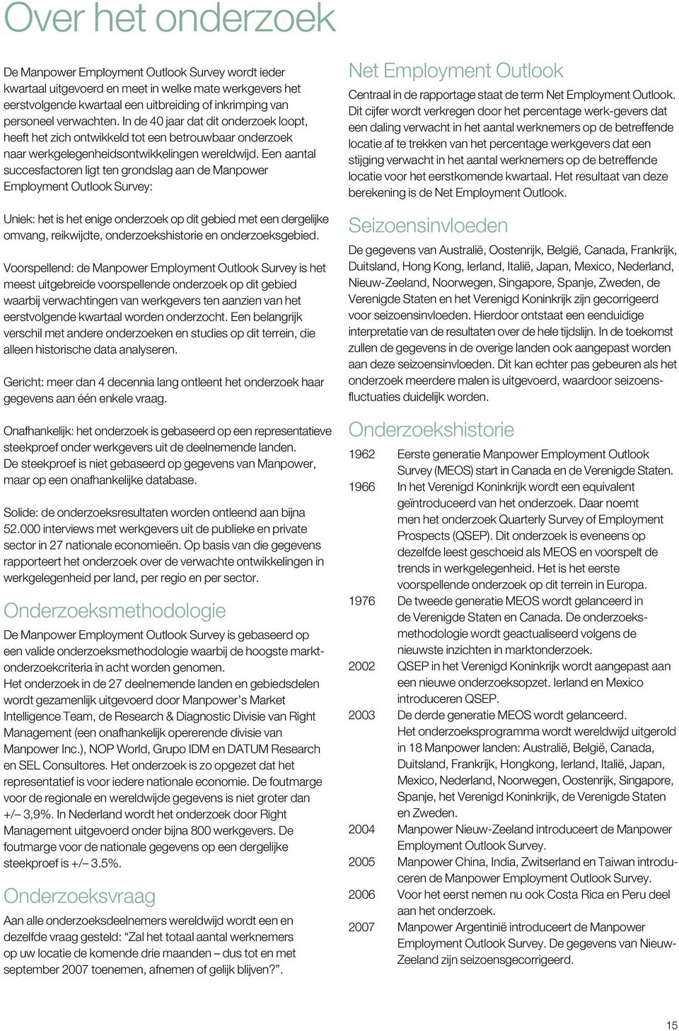 Een aantal succesfactoren ligt ten grondslag aan de Manpower Employment Outlook Survey: Uniek: het is het enige onderzoek op dit gebied met een dergelijke omvang, reikwijdte, onderzoekshistorie en